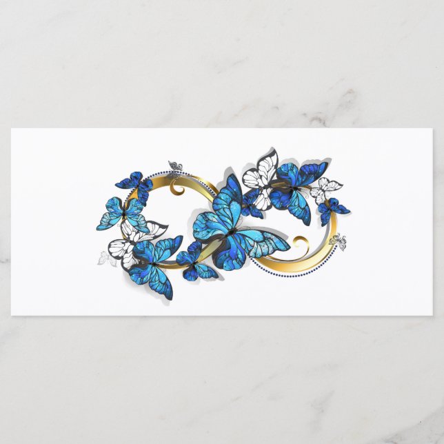 Symbol Unendlichkeit von blauen Morpho-Schmetterli Menükarte (Vorderseite)