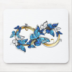 Symbol Unendlichkeit von blauen Morpho-Schmetterli Mousepad