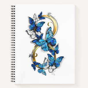 Symbol Unendlichkeit von blauen Morpho-Schmetterli Notizbuch
