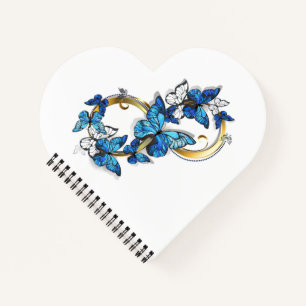 Symbol Unendlichkeit von blauen Morpho-Schmetterli Notizbuch