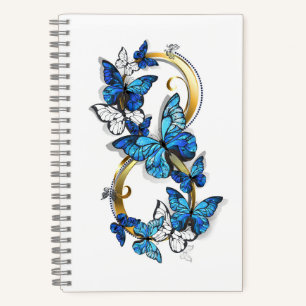 Symbol Unendlichkeit von blauen Morpho-Schmetterli Notizbuch