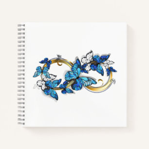 Symbol Unendlichkeit von blauen Morpho-Schmetterli Notizbuch
