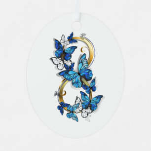 Symbol Unendlichkeit von blauen Morpho-Schmetterli Ornament Aus Metall