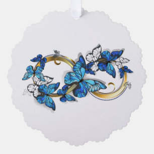 Symbol Unendlichkeit von blauen Morpho-Schmetterli Ornament Karte