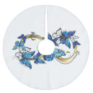 Symbol Unendlichkeit von blauen Morpho-Schmetterli Polyester Weihnachtsbaumdecke
