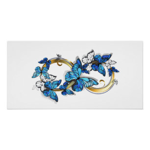 Symbol Unendlichkeit von blauen Morpho-Schmetterli Poster