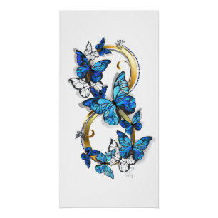 Symbol Unendlichkeit von blauen Morpho-Schmetterli Poster