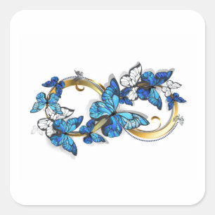 Symbol Unendlichkeit von blauen Morpho-Schmetterli Quadratischer Aufkleber