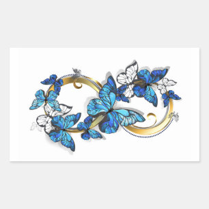 Symbol Unendlichkeit von blauen Morpho-Schmetterli Rechteckiger Aufkleber