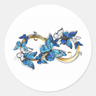 Symbol Unendlichkeit von blauen Morpho-Schmetterli Runder Aufkleber