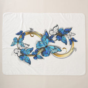 Symbol Unendlichkeit von blauen Morpho-Schmetterli Sherpadecke