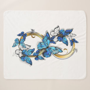 Symbol Unendlichkeit von blauen Morpho-Schmetterli Sherpadecke