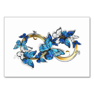 Symbol Unendlichkeit von blauen Morpho-Schmetterli Tischnummer