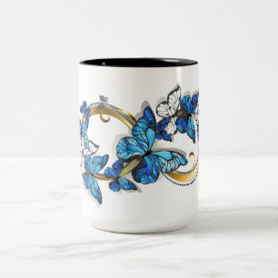 Symbol Unendlichkeit von blauen Morpho-Schmetterli Zweifarbige Tasse