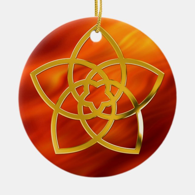 Symbol Venus Blume / GOLD | Feuer rot Keramik Ornament (Vorne)
