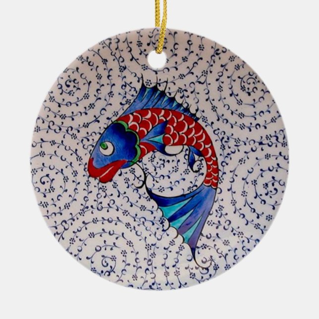 Symbol von Vermögens-viel Glück Koi Fischen Keramik Ornament (Vorne)