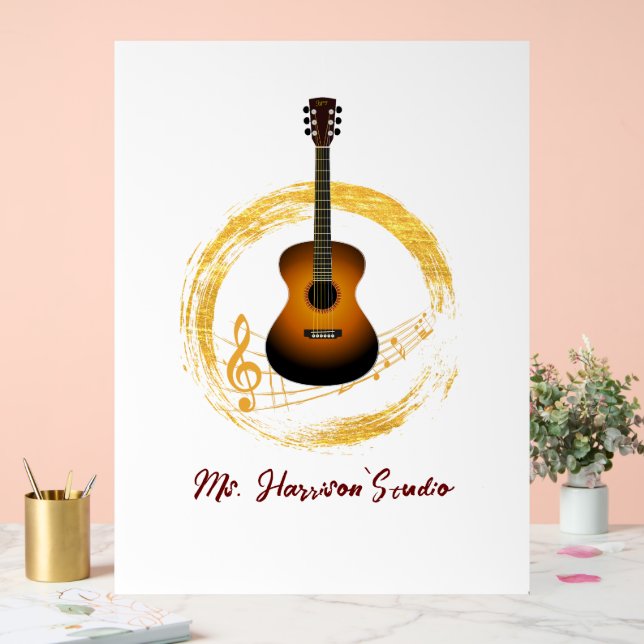 Symbole acrylique blanc élégant du studio de guita (Mariage)