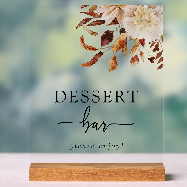 Symbole acrylique de la barre de dessert (Rustic Autumn Botanical Wedding Dessert Bar Acrylic Sign by Painted Paperie
)