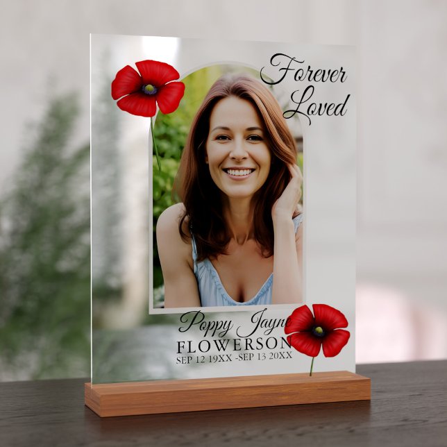 Symbole acrylique de la photo commémorative funéra (Add your beloved's photo and special dates to this poppy memorial acrylic sign)