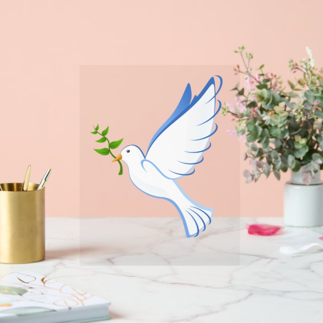 Symbole acrylique de Peace Dove with Olive Branch (Mariage)