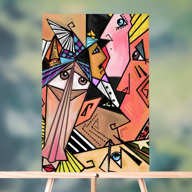 Symbole acrylique de style Art Cubisme face à l'hu (Neutre)