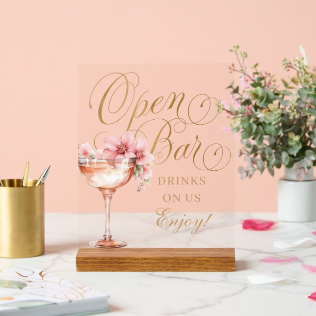 SYMBOLE ACrylique Élégant Pink Gold Floral Open Ba (Mariage)
