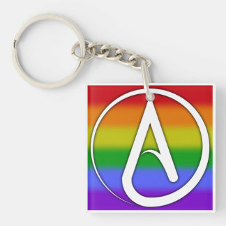 Symbole athée blanc sur arc-en-ciel