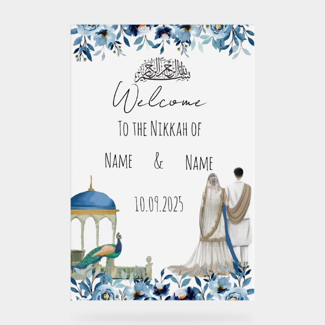 Symbole bleu floral islamique Nikkah (Recto)