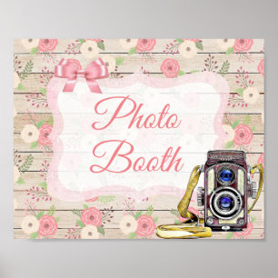 Symbole Booth Pink Rustic Wood Floral Poster