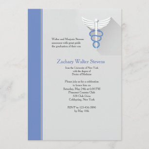Symbole Caduceus Blue Trim Graduation Invitation
