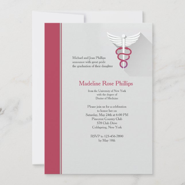 Symbole de Caduceus Invitation de graduation Red T (Devant)