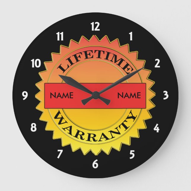 Symbole de garantie à vie Votre nom horloge murale (Recto)