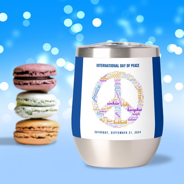 SYMBOLE DE LA JOURNÉE DE LA Paix MONDIALE (World Peace Day Peace Sign Word Cloud Stainless Steel Wine Tumbler Cover Photo.)