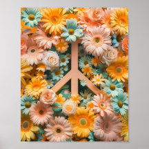 Symbole de la Paix Florale Poster d'Art - Retro 60