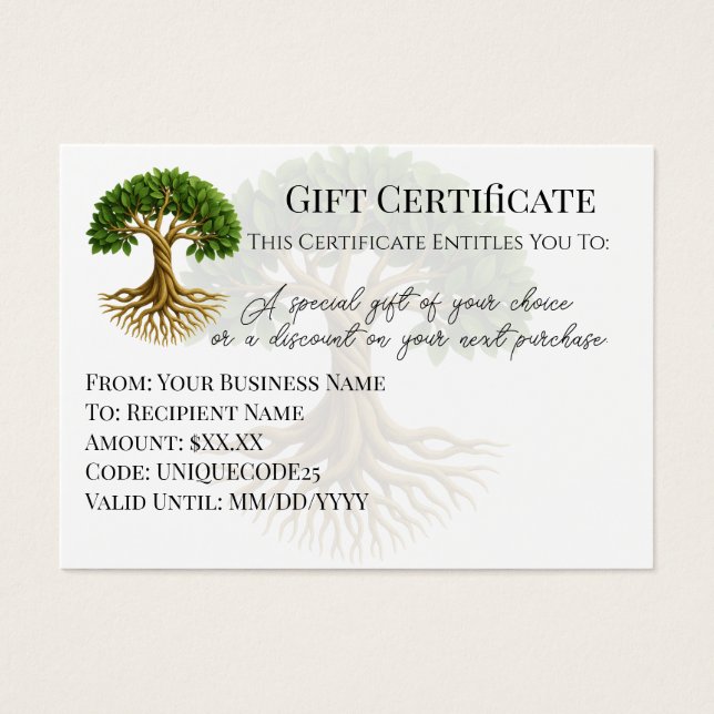 Symbole de l'arbre de vie Certificat cadeau du log (Devant)