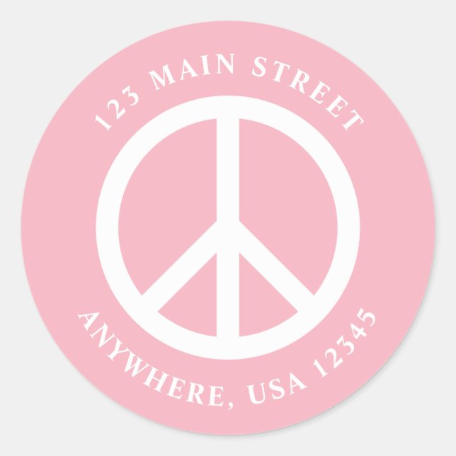 SYMBOLE DE PAIX Étiquette de adresse rose rétro (Devant)