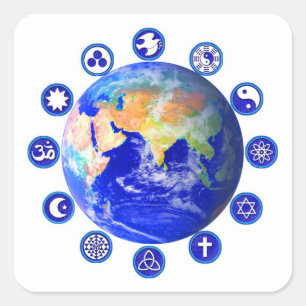 Symbole des Friedens und der Einheit um Quadratischer Aufkleber