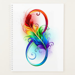 Symbole d'infini avec plume arc-en-ciel