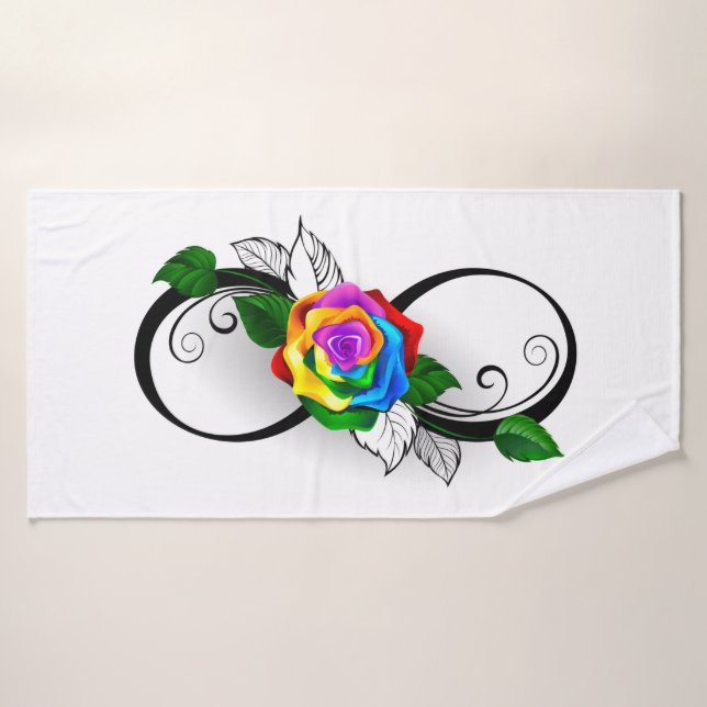Symbole d'infini avec Rose arc-en-ciel (Serviette de bain)