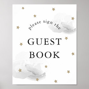 Symbole du livre d'or Baby shower Stars Grey Cloud