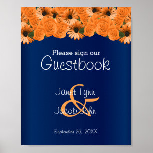 Symbole du livre d'or Beau Rose orange / Bleu mari