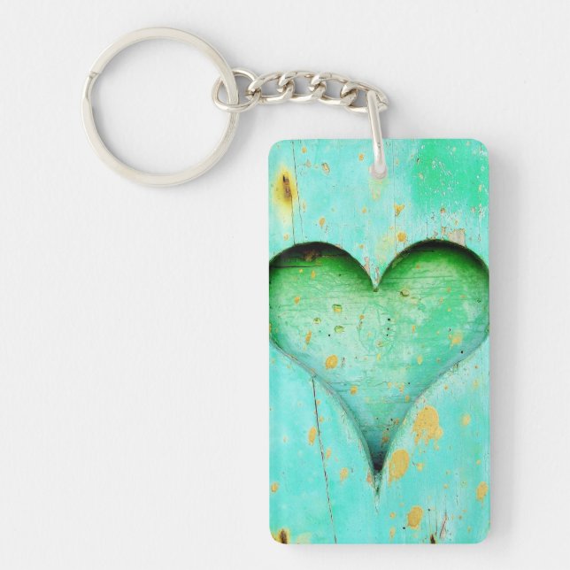 Symbole en bois de coeur de peinture bleue patinée (Devant)