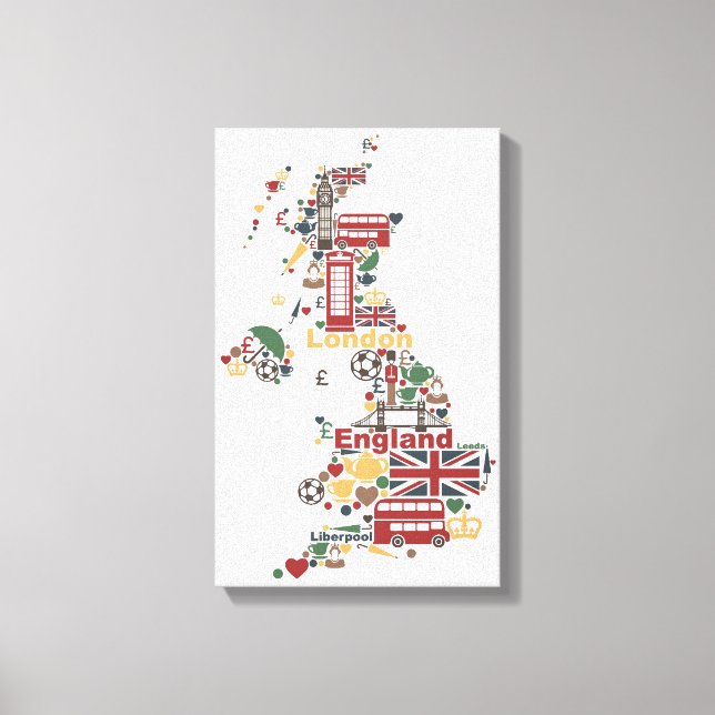 Symbole für England Karte Leinwanddruck (Vorderseite)