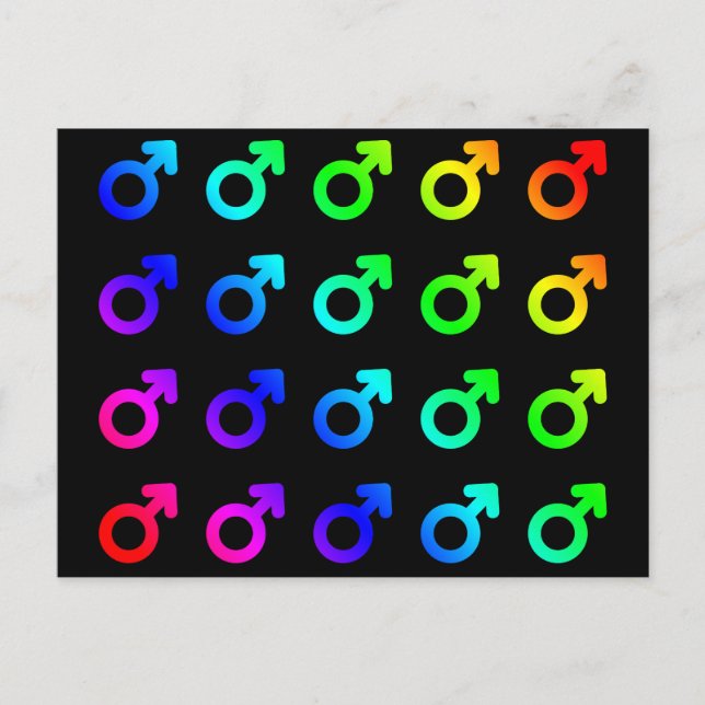 Symbole für männliche Geschlechter mit vielen farb Postkarte (Vorderseite)