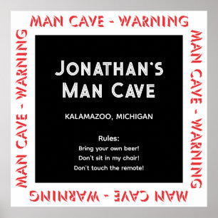 Symbole Man Cave Avertissements & Règles Poster