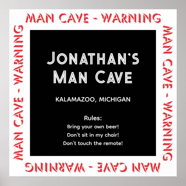 Symbole Man Cave Avertissements & Règles Poster (Devant)