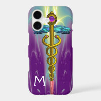 SYMBOLE MÉDICAL CADUCÉE OR Monogramme Vert Violet