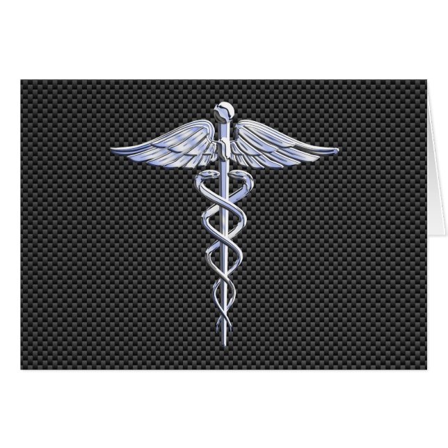 Symbole Médicale Chrome Caduceus Fibre de carbone  (Devant horizontal)