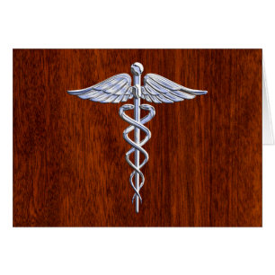 Symbole Médicale Silver Caduceus Décor en acajou