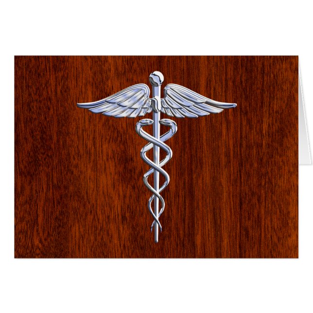 Symbole Médicale Silver Caduceus Décor en acajou (Devant horizontal)